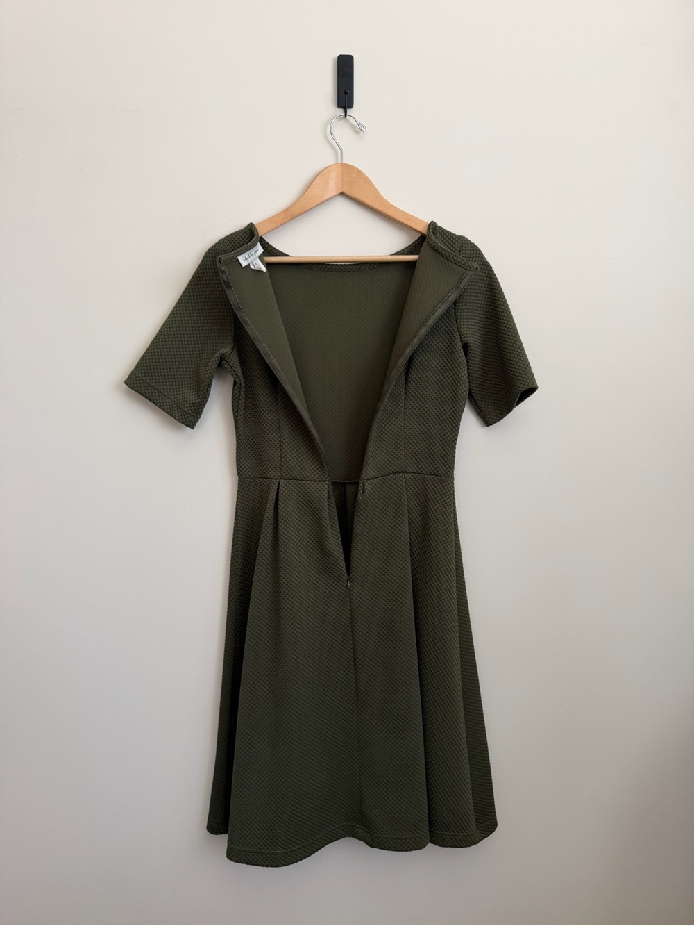 Shabby Apple Olive Textured Fit-and-Flare Dress - Picture 4 of 8